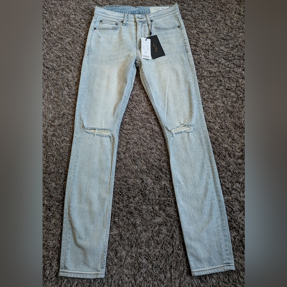 NWT Rag & Bone Julius Cotton Ripped Light Wash Skinny Jeans 28W 31L